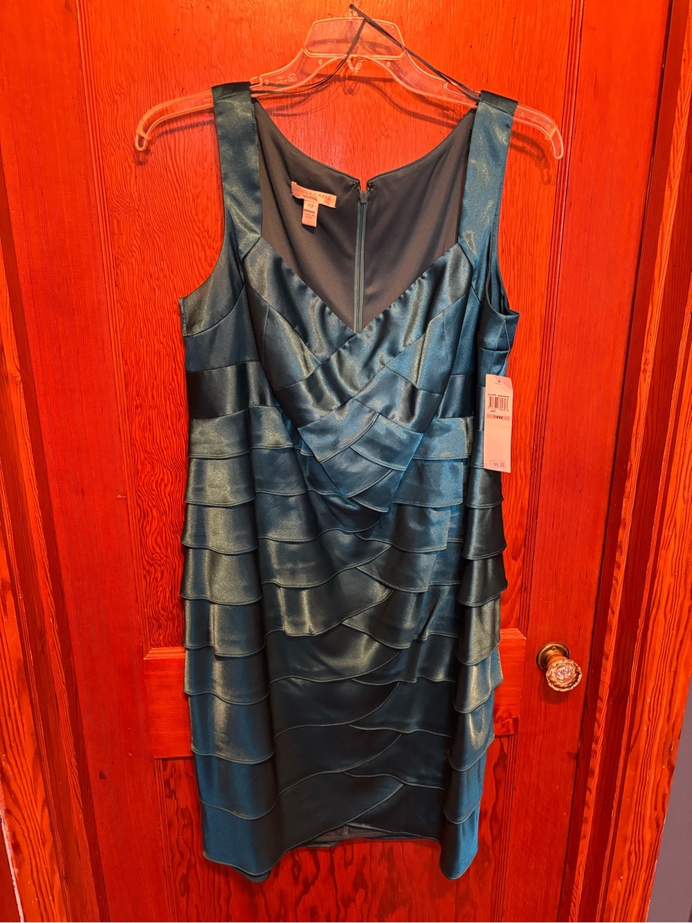 NWT London Times Teal Satin Tiered Cocktail Dress